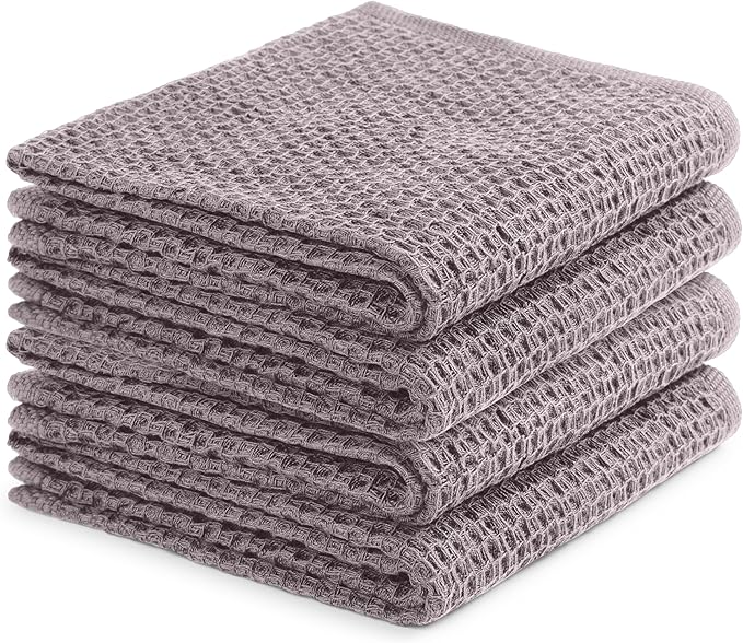 100% Cotton Waffle Weave Kitchen Dish Towels – Solid, Ultra Soft, Scratch-Free & Superb Absorbent - Quick Drying Cleaning Towels,Perfect disch Cloth 13 x 28-4 Pack, Grey