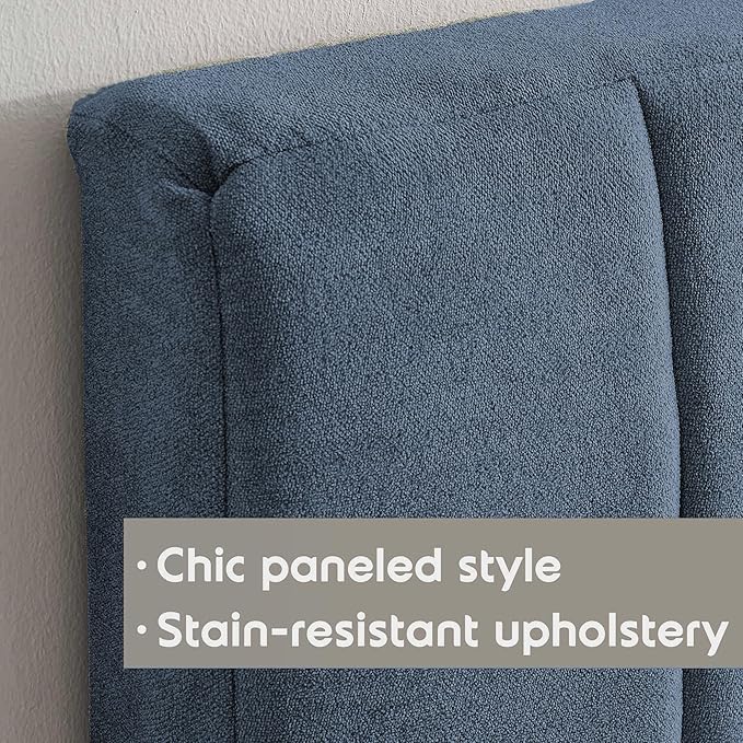 Upholstered King Headboard - Easy Assemble Channel Stitched Headboard King Size Bed - Wall Mounted Headboards with 3D Soundproof Wall Panels Peel & Stick Floating Headboards, Slate Blue