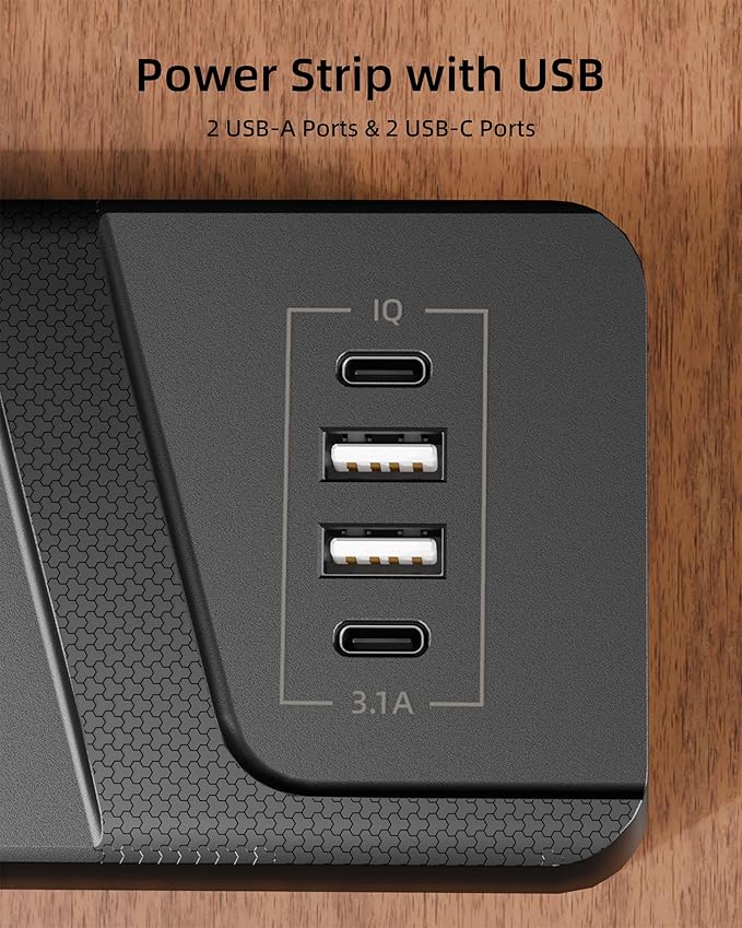 Surge Protector Power Strip with Individual Switches - 6 Wide Spaced Outlet 4 USB Ports(2 USB C), 6.5ft Extension Cord with Switch On/Off, 1500J,3 Prong Flat Plug, Wall Mount for Home Office