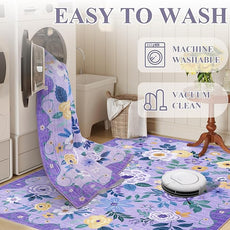 DUKINO 2x3 Rugs for Entryway, Floral Indoor Washable Door Mat, Non Slip Boho Small Rug for Kitchen, Soft Low Pile Front Door Throw Rug for Entrance, Bedroom, Kitchen, Laundry, Bathroom, Purple