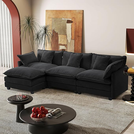 113.4" Modular Sectional Sofa,L Shaped Couch for Living Room,Modern Deep Seat Sofa 3 Seater Chenille Fabric Comfy Cloud Couches with Throw Pillows & Movable Ottoman