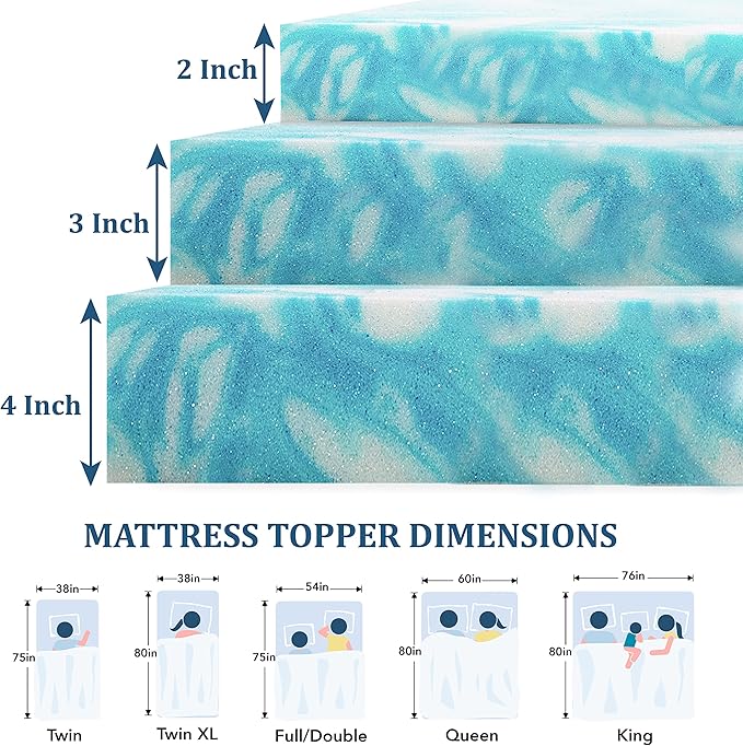 EGO Topper 4 Inch Twin Memory Foam Mattress Topper, Gel Foam Mattress Topper for Pressure Relief, Ventilated Design Bed Topper in a Box, CertiPUR-US Certified, 38"×75", Medium