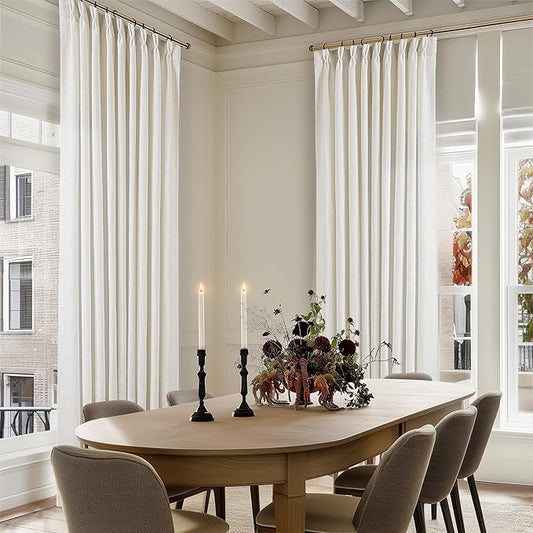 Extra Wide 60 Inch Width Pinch Pleated Curtains 96 Inch Length for Living Room Thick Linen Boho Curtain Memory Shape Light Filtering Privacy for Bedroom Large Windows Hooks Rings Cream 1 Panel 60x96