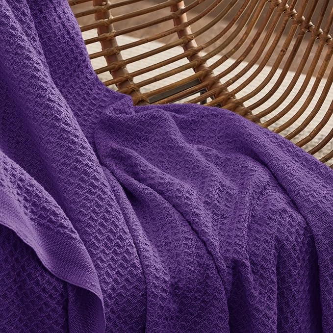 Bedsure Gentlesoft 100% Cotton Blanket King Size for Bed - Breathable and Soft, Thick Cozy Waffle Weave Christmas Blanket Gift for Women, Purple, 104x90 inches