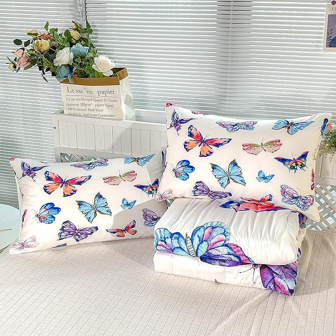 CVHOUSE Butterfly Bedding Set - Twin Butterfly Comforter Set with 1 Comforter and 2 Pillow Cases