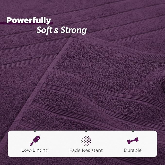 Martex 6-Piece Towel Set – Ultimate Performance – 100% Cotton – 2 Bath Towels – 2 Hand Towels – 2 Wash Cloths – Versatile – Low-Linting – Supersoft & Absorbent Bathroom Set – Easy Care – Dark Purple