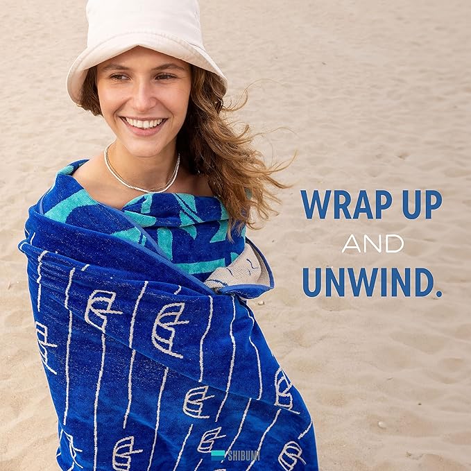 Shibumi Luxe Towel, Shady Days, 35"" x 68"", Oversized and Lightweight Beach Towel, Extra Soft Velour Front and Absorbent Terry Back, 100% Cotton & Machine Washable
