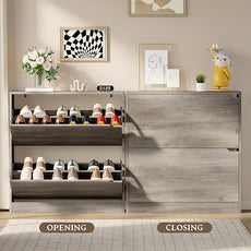 Shoe Cabinet with 2 Flip Drawers, Slim Narrow Shoe Storage Cabinet, Freestanding Shoe Organizer with Adjustable & Removable Shelves, Top Display Shelf for Entryway, Hallway, Foyer, Closet