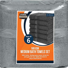 Utopia Towels 6 Pack Medium Bath Towel Set, 24 by 48 Inches, 500 GSM 100% Ring Spun Cotton, Lightweight and Highly Absorbent Quick Drying Premium Towels for Hotel, Spa and Bathroom, Cool Grey