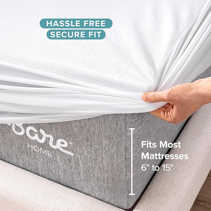 Bare Home Twin Extra Long Mattress Protector - 100% Waterproof & Breathable - Cooling Mattress Cover - Protects Against Spills - Vinyl Free - Dorm Essentials - Protect Your Mattress (Twin XL, White)