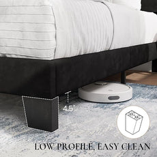 SHA CERLIN Twin Platform Bed Frame with Velvet Upholstered Headboard, Mattress Foundation with Strong Wooden Slats Support, No Box Spring Needed, Black