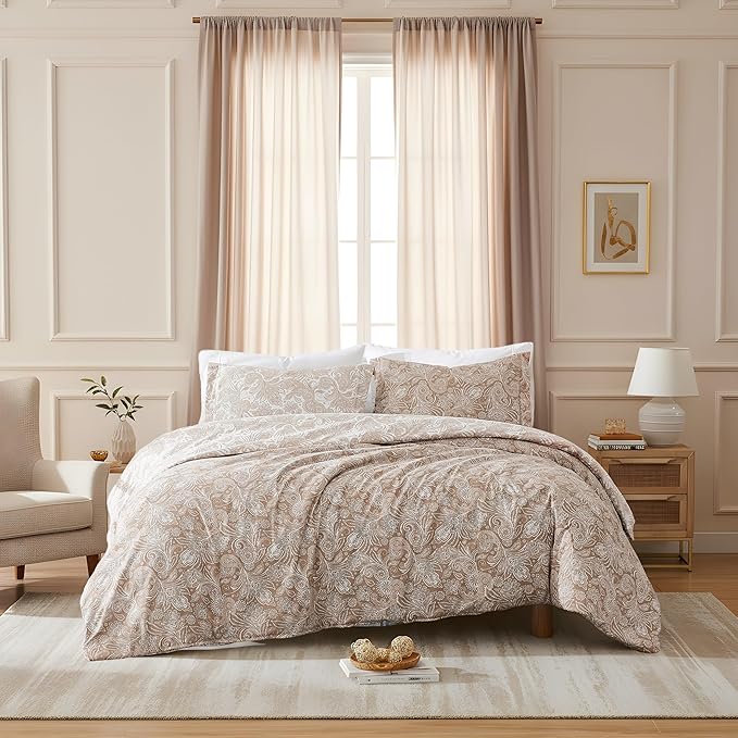 Southshore Fine Living, Inc. Reversible Boho Paisley Duvet Cover Set, Twin/XL – Premium Microfiber Bedding, Easy Care – Includes 1 Twin Duvet Cover and 1 Sham, Machine Washable, Paisley Taupe