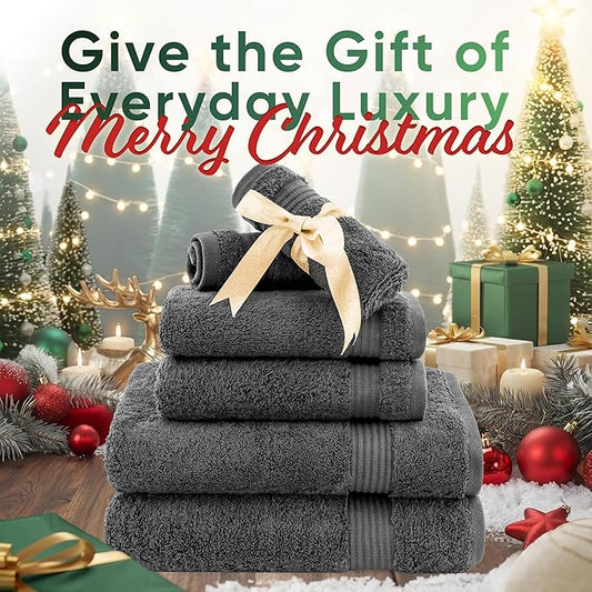 American Veteran Towel, 6 Piece Towel Set for Bathroom, 100% Cotton Turkish Bathroom Towels, 2 Bath Towels 2 Hand Towels 2 Washcloths, Dark Gray