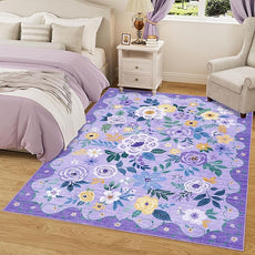 DUKINO 6x9 Area Rug, Floral Rugs for Living Room, Lightweight Non Slip Washable Rug, Indoor Low Pile & Non-Shedding Boho Design Rugs for Bedroom, Living Room, Dining Room, Purple