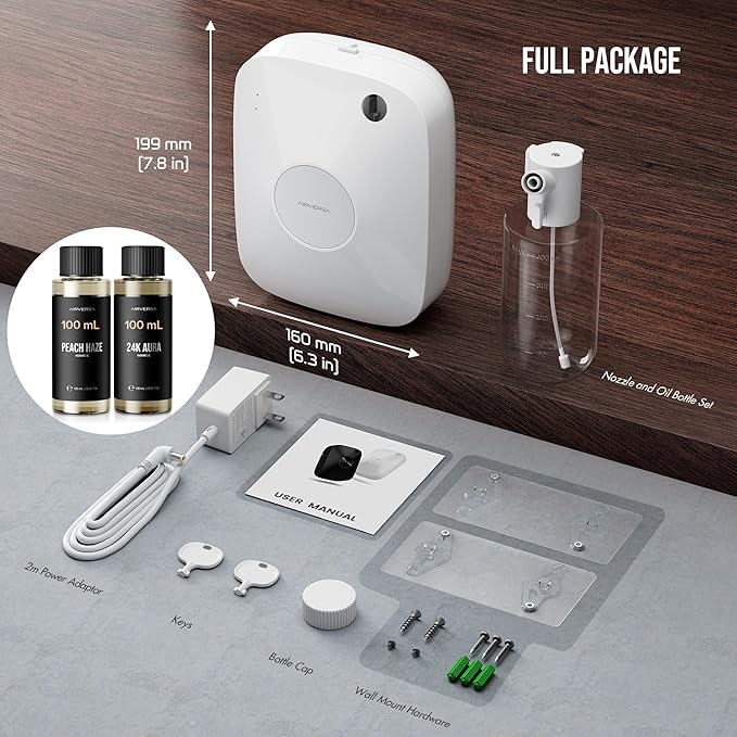 Airversa Smart Waterless Essential Oil Diffuser, 400mL Capacity with 200mL Fragrance Scent Oils, Up to 2000 sq ft Scent Air Machine with 12A1V Power Adapter for Large Room, ANA White Kit