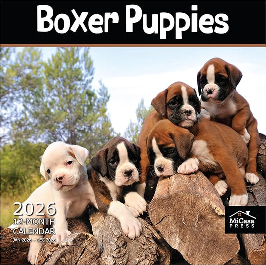 MICASA PRESS Boxer Puppies 2026 Wall Calendar 12 Month | 12" x 24" Open | Thick & Sturdy Paper | Holiday Gift | Cute Puppy Dog Calendar 2026