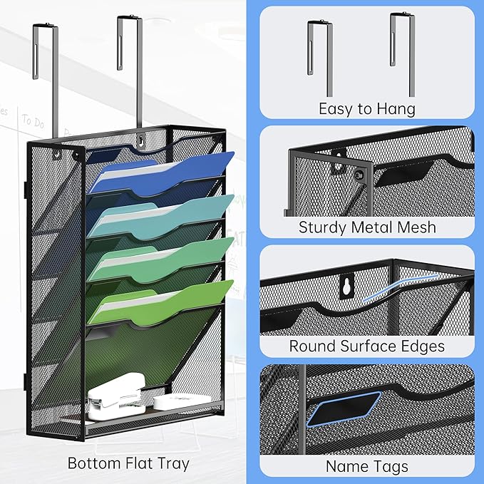 Kuntine.B Wall File Organizer (Black, 6 Tier & Hangers)