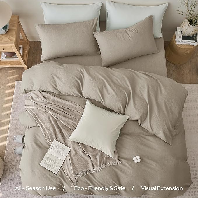 JELLYMONI Washed Cotton Duvet Cover Set Twin Size, Taupe - Super Soft & Breathable Bedding Comforter Cover with Zipper, for Modern Home, Guest Room, and Everyday Use,1 Duvet Cover & 1 Pillowcase
