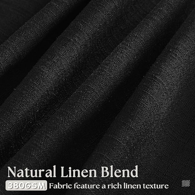 Pinch Pleated Black Linen Curtains 96 Inches Long for Living Room Bedroom Light Filtering Boho Window Drape 96 Inch 2 Panels with Hooks Rings 8ft Black Sliding Glass Door Semi Sheer Curtain