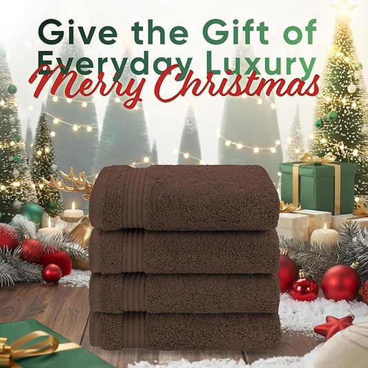 American Veteran Towel, Hand Towels for Bathroom Set of 4, 100% Cotton Turkish Hand Towel Sets, Soft Hand Face Towels, Brown Hand Towels