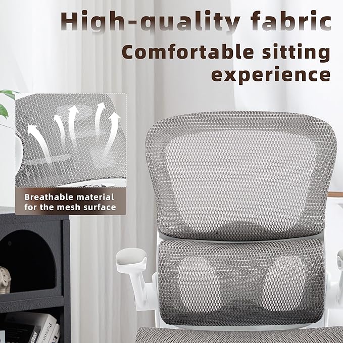 Office Chair, Ergonomic Desk Chair with Adjustable High Back 2D Lumbar Support Flip-up Armrests, Executive Breathable Mesh Comfy Swivel Rolling Computer Task Chair for Home Office Study Work Gaming