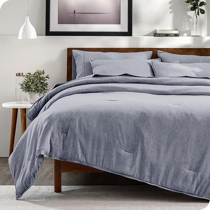 Bare Home Bed-in-A-Bag 7 Piece Comforter & Sheet Set - King - Goose Down Alternative - Ultra-Soft 1800 Premium - Bed Set - Cationic (King, Heathered Midnight Blue)
