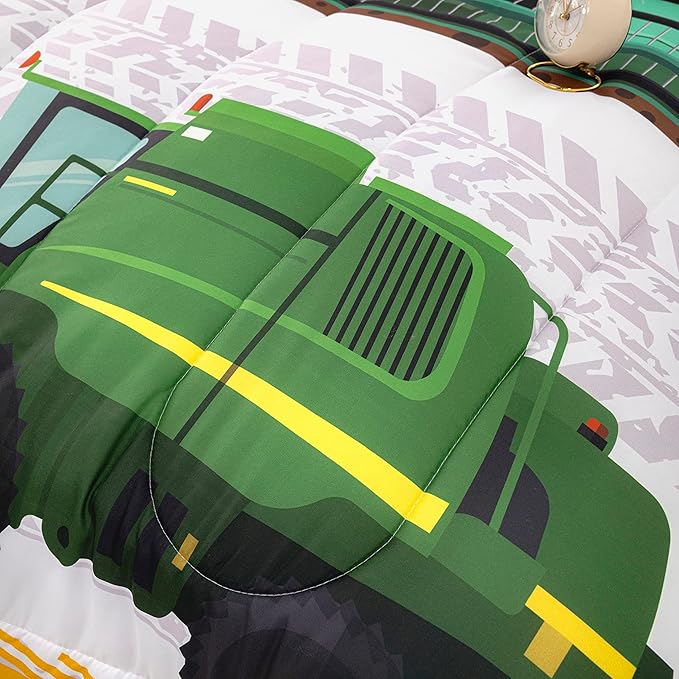 CVHOUSE Bedding Set for Boys, Tractor Comforter Twin, Cartoon Truck Quilt Set with 1 Comforter and 2 Pillow Cases- 3 Piece