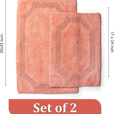 voyzz home Set of 2 Reversible Bath Rug 20x32 inch -17x24 inch | 100% Cotton Hand Tufted Soft & Absorbent Bath Mat|Washable Quick Dry Shaggy Shower Mat | Non-Slip Mordern Bathroom Decor | Peach…