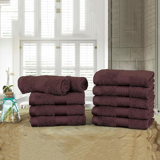 Ample Decor Wash Cloths Pack of 10, Oeko Tex Certified 600 GSM 100% Cotton Soft Absorbent, Premium Quality Durable Machine Washable, Ideal for Bathroom, Pool, Hotel, Spa – Brown