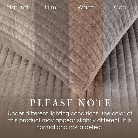 Wonderful Luxury Velvet Quilt - Striped Channel Stitch Apricot Beige Quilt King, Soft Velvet Lightweight Comforter, Pet-Friendly, Tear-resistant, Bedspread Coverlet Bedding Set for All Season,106"x94"
