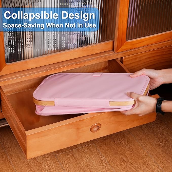 efluky Slim Laundry Basket with Lid, Narrow Laundry Hamper with Removable Bag, Skinny Dirty Clothes Basket with Bamboo Handles for Bathroom, Bedroom & Laundry Room, 63L Pink