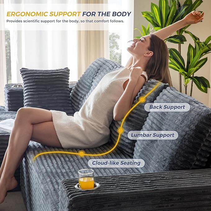 MAXYOYO 104" Modular Sectional Couch with L-Shape Chaise, Modern Boneless Couch for Living Room, Sofa in A Box, Oversized Sofa Sleeper with Deep Seat, No Assembly Required, Dark Grey