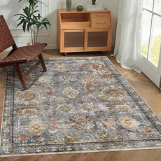 RUGSURE Washable Area Rugs - Perfect for Living Room, Bedroom, Kids Room, Nursery - Stain & Water Resistant Non-Slip, Pet & Child Friendly, Vintage Tribal Area Rugs (Turmeric and Grey, 5' x 7')