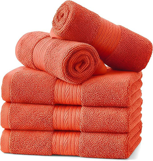Ample Decor Washcloths Pack of 5 12 X 12 Inch, 600 GSM 100% Cotton Soft Absorbent, Premium Quality Durable Machine Washable, Ideal for Bathroom, Pool, Hotel, Spa – Orange