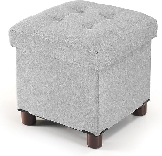 BRIAN & DANY Small Ottoman with Storage, Small Storage Ottoman, Folding Foot Stool with Wood Legs for Living Room and Bedroom Linen Rest Seat, 12.6"x12.6"x12.8" - Light Gray