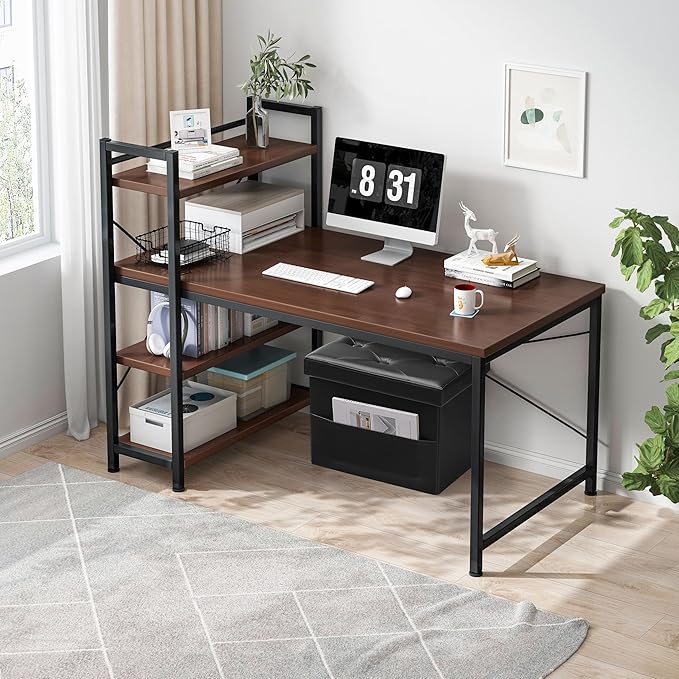 AmasSmile Storage Ottoman Folding Foot Rest Stool, Leather Footstool Bench, Short Ottoman Stool, Storage Foot Rest Store, Books (Side Pocket Black, 17" D x 13" W x 13" H)