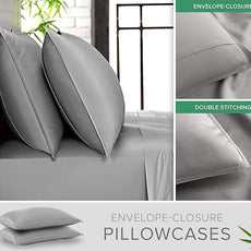 Pure Bamboo Twin Sheets, Genuine 100% Organic Viscose Derived from Bamboo Bed Sheet Set, Luxuriously Soft & Cooling, Double Stitching, 2 Year Quality Promise (Twin, Stone Grey)