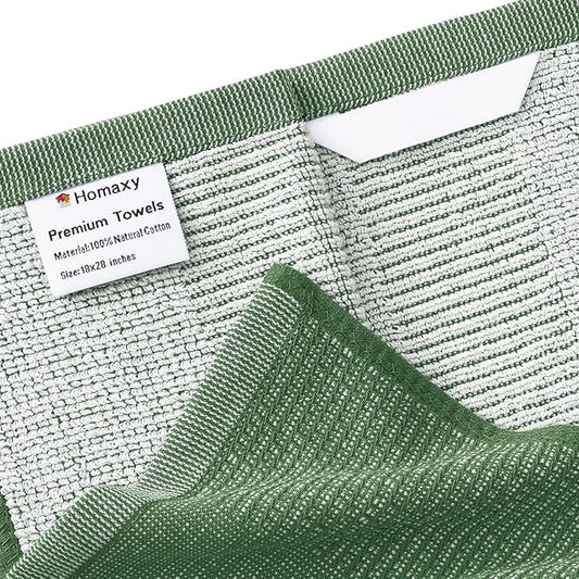 Homaxy Premium Kitchen Towels(18”x 28”, 8 Pack), Large Cotton Kitchen Hand Towels, Flat and Terry Dish Towels, 380 GSM Highly Absorbent Tea Towel Set with Hanging Loop, Grass Green
