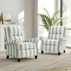 Recliner Chair, Modern Pushback Armchair with Adjustable Backrest & Footrest for Bedroom, Living Room, Blue Stripe,Set of 2