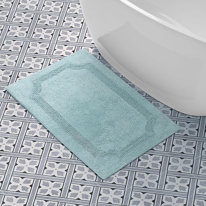 Laura Ashley - Reversible Cotton Bath Mat, Premium Bathroom Décor, Machine Washable Bathroom Rug, Highly Absorbent, 21"x34", Aqua