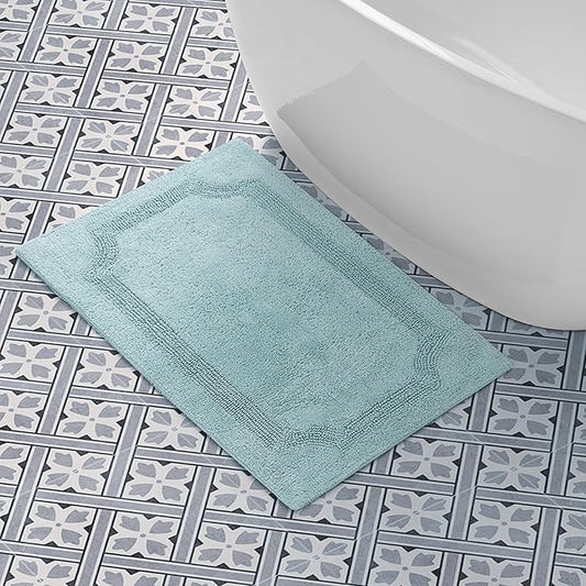 Laura Ashley - Reversible Cotton Bath Mat, Premium Bathroom Décor, Machine Washable Bathroom Rug, Highly Absorbent, 21"x34", Aqua