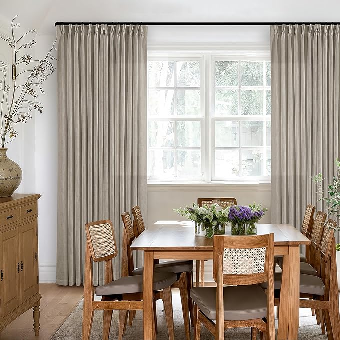 Flax Burlap 90 Inch Pinch Pleated Linen Curtains 2 Panel Set for Living Room Thick Linen Textured Drapes 90 Inches Long Pinch Pleat Drapes Semi Sheer Curtain for Dining Bedroom Office Dark Taupe