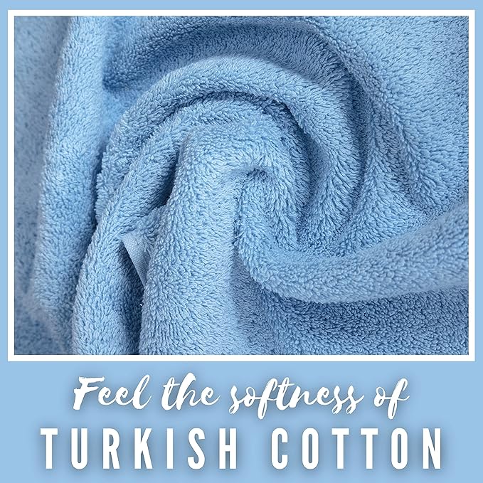 Personalized Towels, Luxury Turkish Genuine Cotton Monogrammed Towel Washcloths for Bathroom, Kitchen, Hotel, Spa, Gym & College Dorm, 2 Pack Washcloth Set for Body & Face, Baby and Adults, Blue