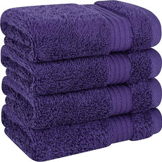 Cotton Paradise 100% Cotton Turkish Washcloth Set for Bathroom, 4 Piece Soft Absorbent Small Hand Face Towels Wash Rags, Purple