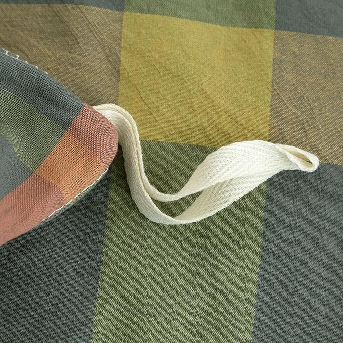 VM VOUGEMARKET Teen Boys Duvet Cover Set Twin Orange Grey Green Gingham Duvet Cover with Zipper Closure Soft Washed Cotton Modern Cozy Bedding Set- 68x86 Inch