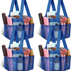 Hillban 4 Pcs Mesh Shower Caddy Portable Large Quick Dry Shower Caddy Basket with Deeper 8 Pockets and 2 Handles Hanging Bag for College Dorm Room(Navy Blue)