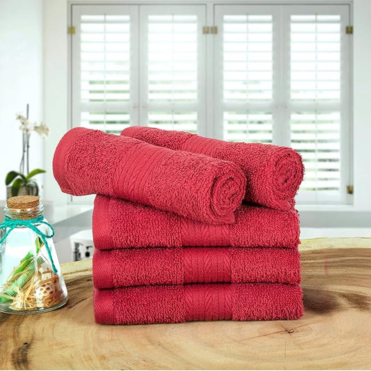 Ample Decor Washcloths Pack of 5 12 X 12 Inch 100% Cotton 600 GSM, Soft Absorbent and Reusable Fingertip Towels, Ideal for Bathroom and Powder Room - Red