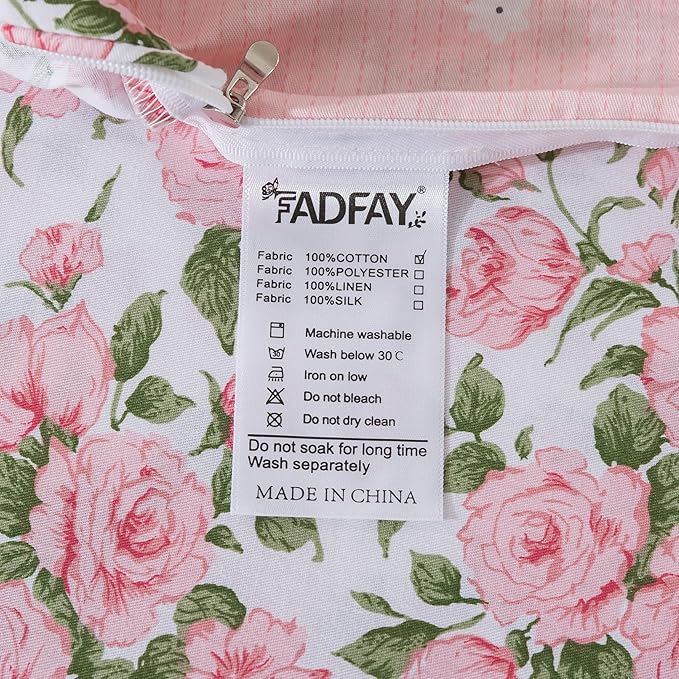 FADFAY Duvet Cover Set Pink Rose Floral Bedding Vintage Peony Flower Quilt Cover Set Shabby Farmhouse Bedding 100% Cotton Comforter Cover with Hidden Zipper Closure 3Pcs, King/California King Size