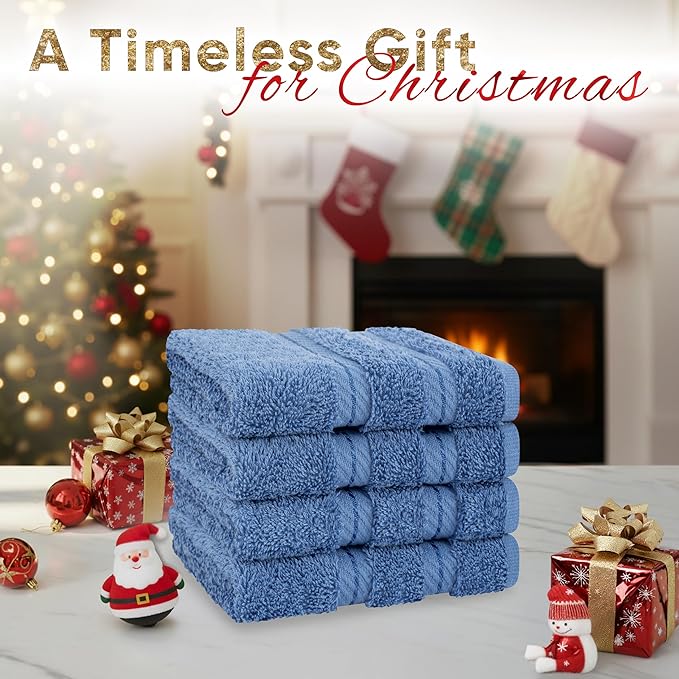 American Soft Linen Luxury Washcloths for Bathroom, 600 GSM 100% Cotton 4 Piece Turkish Wash Cloth Set, 13x13 in Soft Rags for Body and Face, Electric Blue Washcloths