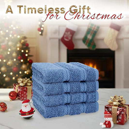 American Soft Linen Luxury Washcloths for Bathroom, 600 GSM 100% Cotton 4 Piece Turkish Wash Cloth Set, 13x13 in Soft Rags for Body and Face, Electric Blue Washcloths